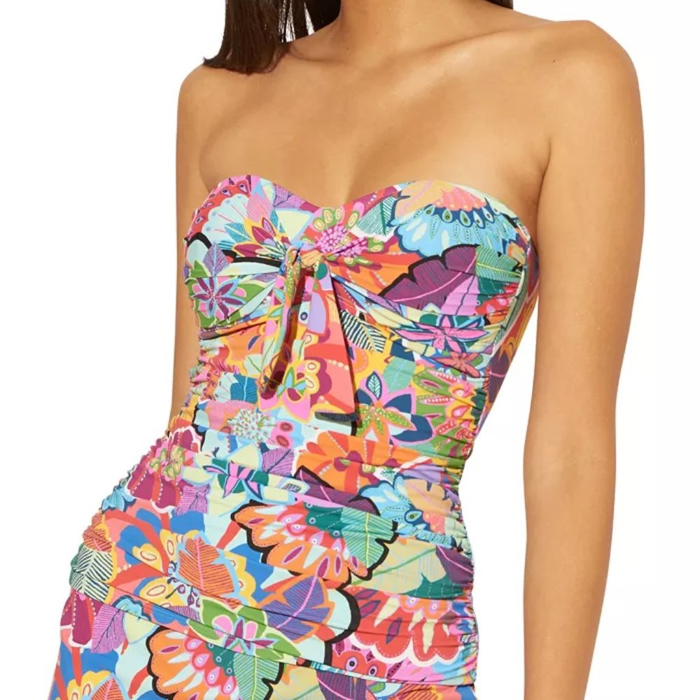 Bleu by Rod Beattie Knot-Front Printed Bandeau Underwire Tankini Top